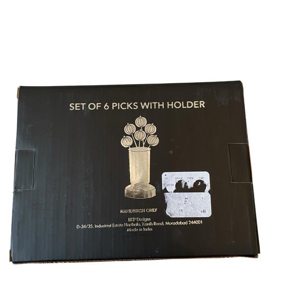 6pc Fall PUMPKIN Metal Cocktail Picks & White Marble Holder Holiday Hosting NEW - Picture 9 of 9